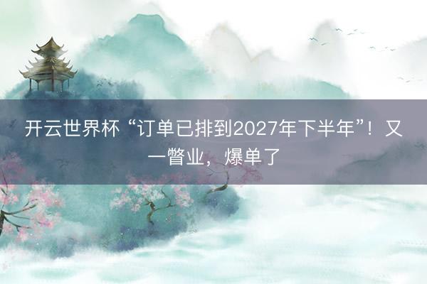 开云世界杯 “订单已排到2027年下半年”!又一瞥业,爆单了